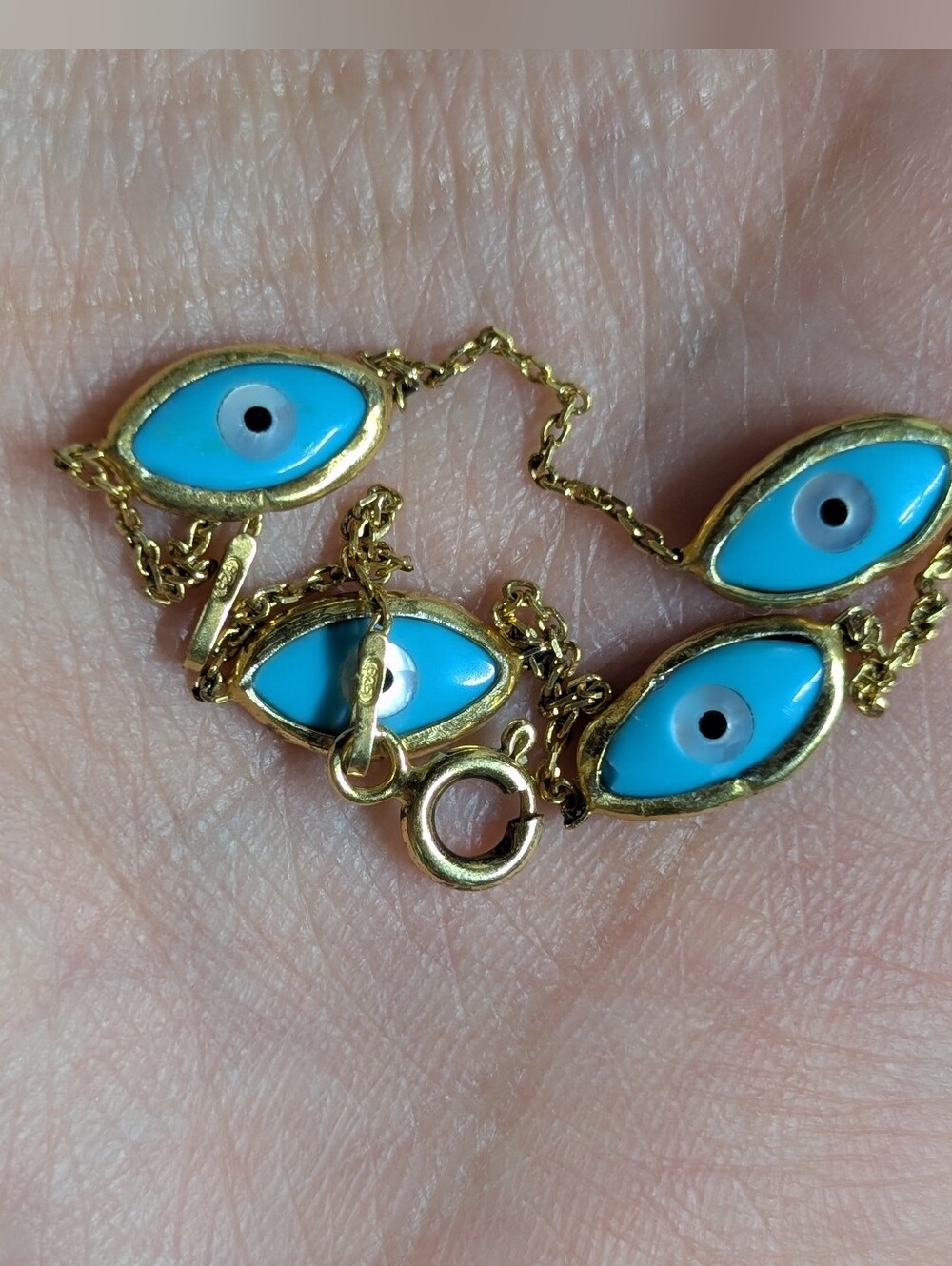 Gold Plated Blue Evil Eye Bracelet - Women Jewelry Silver 925 Vermeil Turquoise